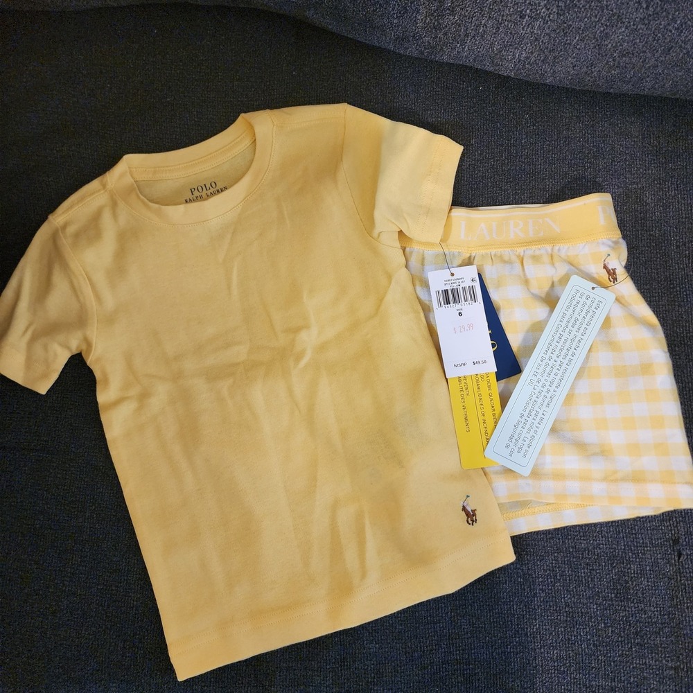 NWT Children Size 6 Yellow LRL Ralph Lauren Pajama Set Shorts T-Shirt Color Pony